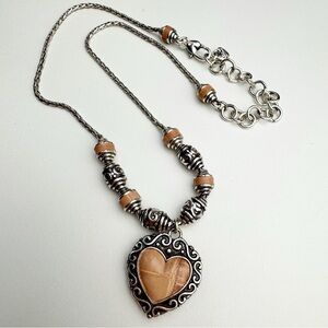 Brighton Two Sided Pink Heart Necklace Pendent Silver Tone